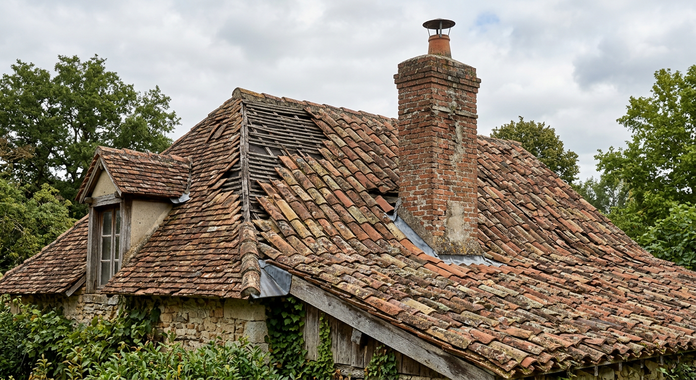 Photo d'une toiture ancienne envoyée pour obtenir un prix de réparation